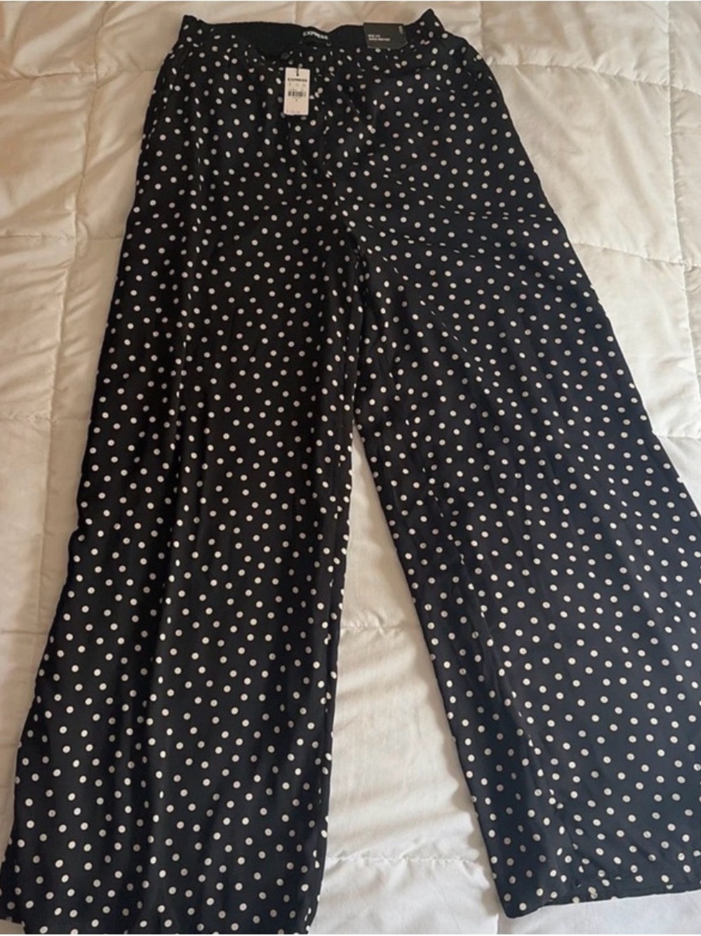Express Black Polka Dot Wide-Leg Pants - Women's
